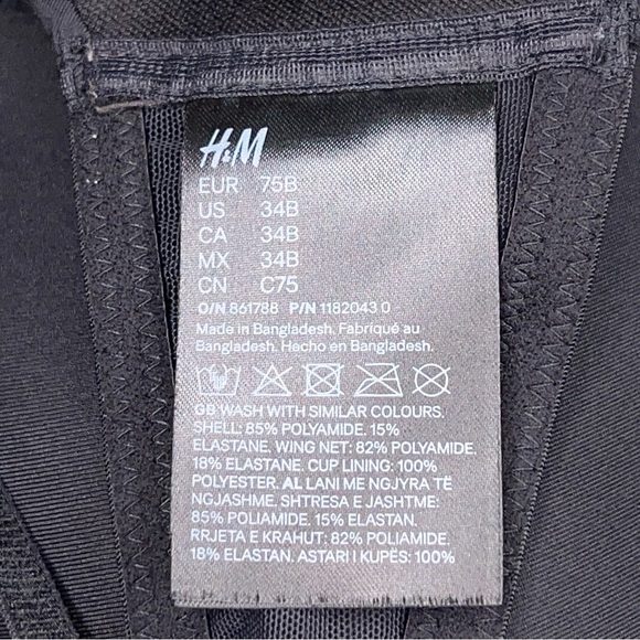 34B H&M Black Bra Wireless Lined Adjustable Straps Comfortable Seamless - Picture 8 of 8